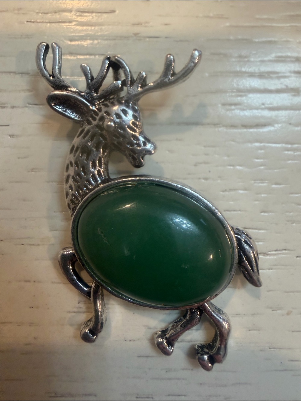 RARE Vintage Silver Tone Jelly Belly Deer Brooch